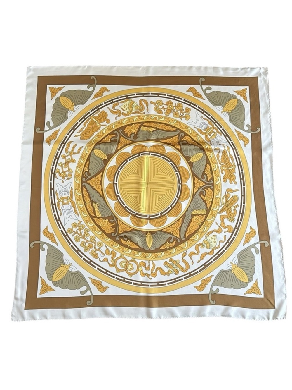 Ho-Am Art Museum Silk Twill Scarf Foulard Brown Yellow Gold South Korea